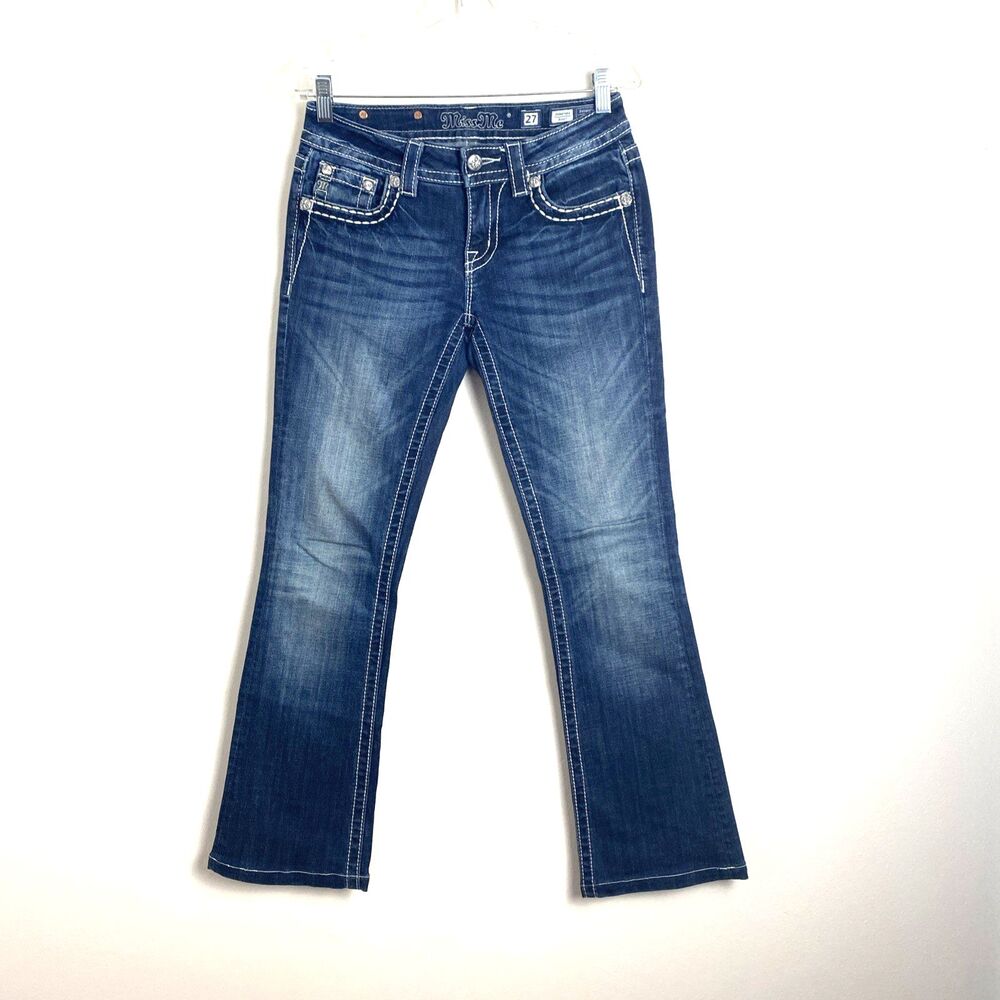 Miss Me Jeans Signature Boot Women's 27 Blue Low Rise Embroidered Rhinestone